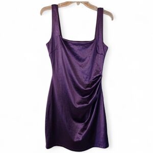 Y2K 90's Square Neck Ruching Deep Purple Mini Dress Party Date Nite Size Large
